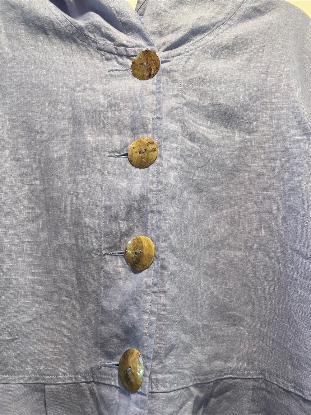 Kleen Light Blue Embroidered Hooded Linen Trench Coat Shell Button Down - Picture 3 of 11